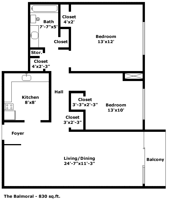 2 Bed, 1 Bath